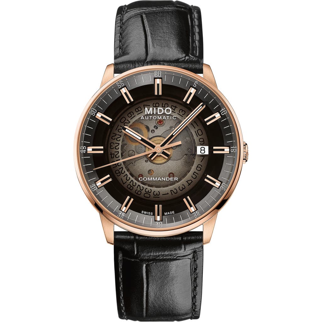 Mido Men's Swiss Automatic Commander Gradient Black Leather Strap Watch 40mm In Silver/black