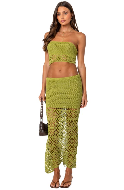 Edikted Ida Open Knit Tube Top In Green