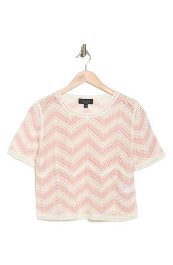 Laundry By Shelli Segal Zigzag Crocheted Sweater In Marshmallow/blush