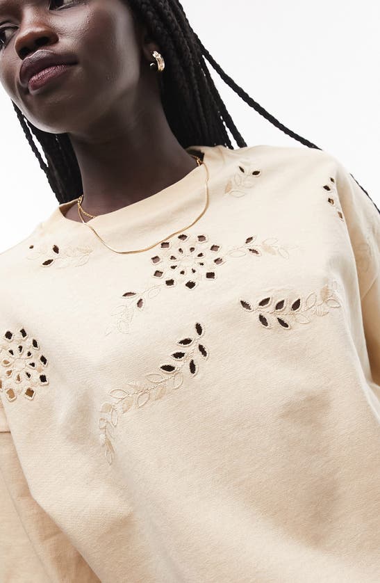 Shop Topshop Embroidered Eyelet Detail Cotton Top In Beige