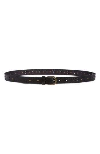 Shop Frye 25mm Perforated Leather Belt In Black/antique Brass