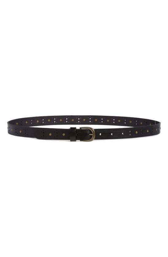Frye 25mm Perforated Leather Belt In Black / Antique Brass