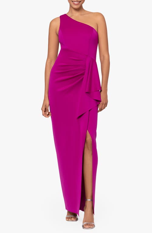Xscape Evenings One-Shoulder Ruffle Scuba Crepe Gown at Nordstrom,