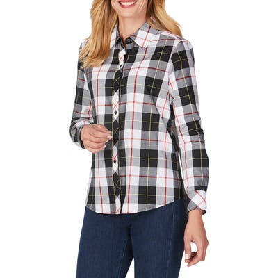 Petite Foxcroft Diane Sinclair Tartan Wrinkle-Free Shirt, White