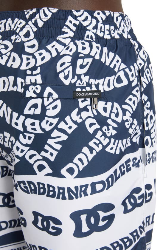 Shop Dolce & Gabbana Marina Print Swim Trunks In Dg Marina F. Blue