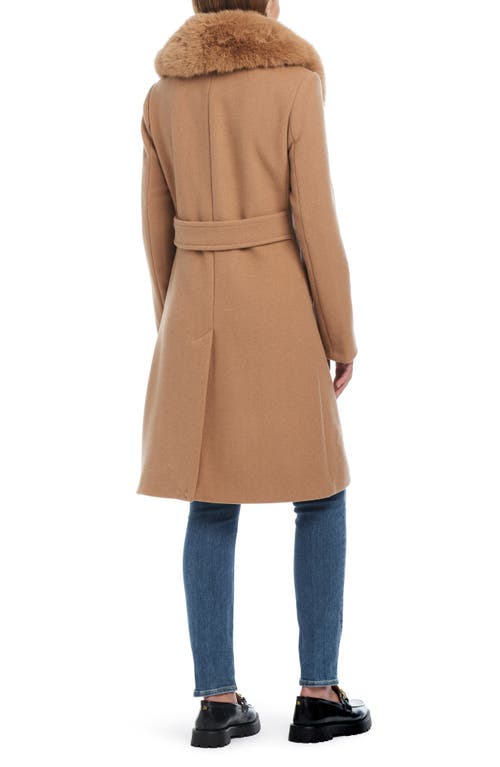 Shop Kate Spade New York Wool Blend Coat With Removable Faux Fur Collar In Camel