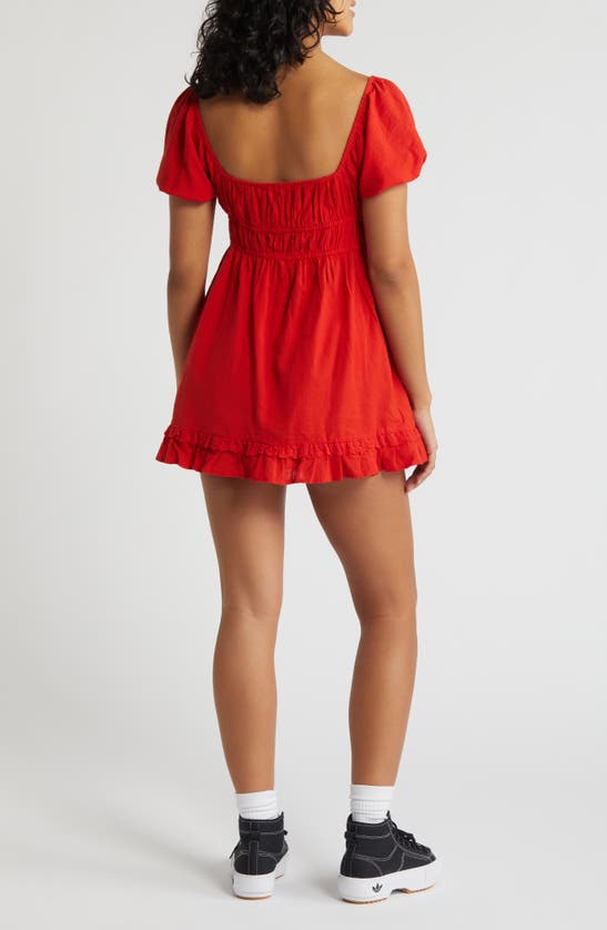Shop Bdg Urban Outfitters Farron Puff Sleeve Babydoll Minidress In Red