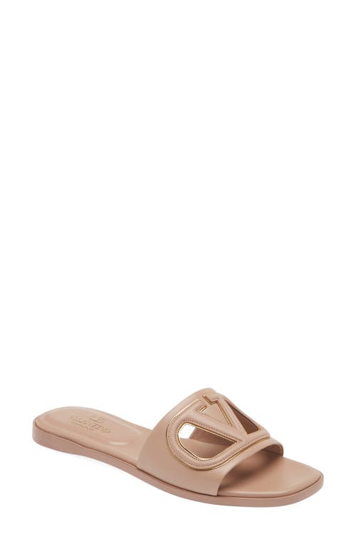 Shop Valentino Garavani Vlogo Cutout Slide Sandal In Rose Cannelle/antique Brass