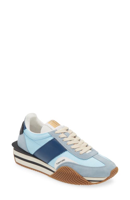 Tom Ford James Mixed Media Low Top Sneaker In Light Blue/cream