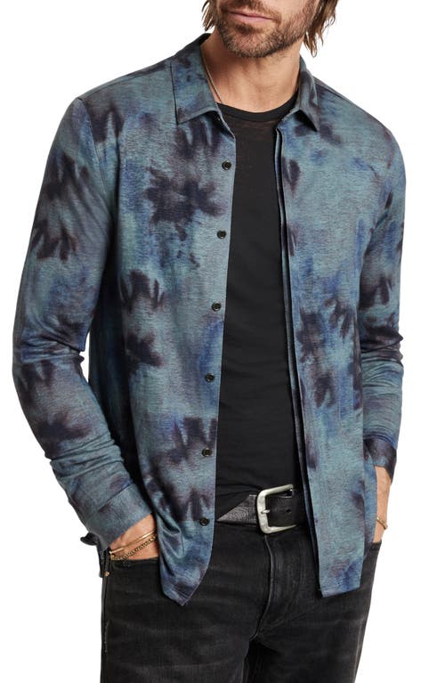 John Varvatos Camellia Tie Dye Slub Knit Linen Button-Up Shirt in Steel Blue