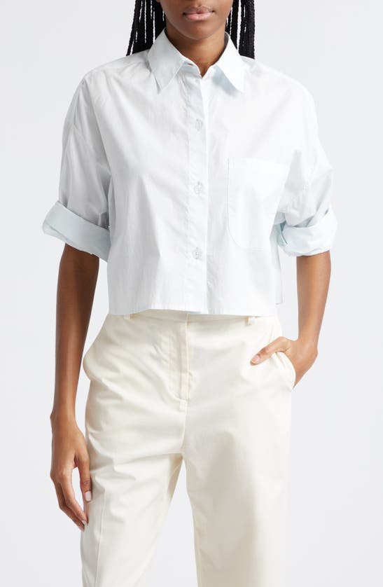 Shop Twp Next Ex Cotton Button-up Crop Shirt In Pale Aqua