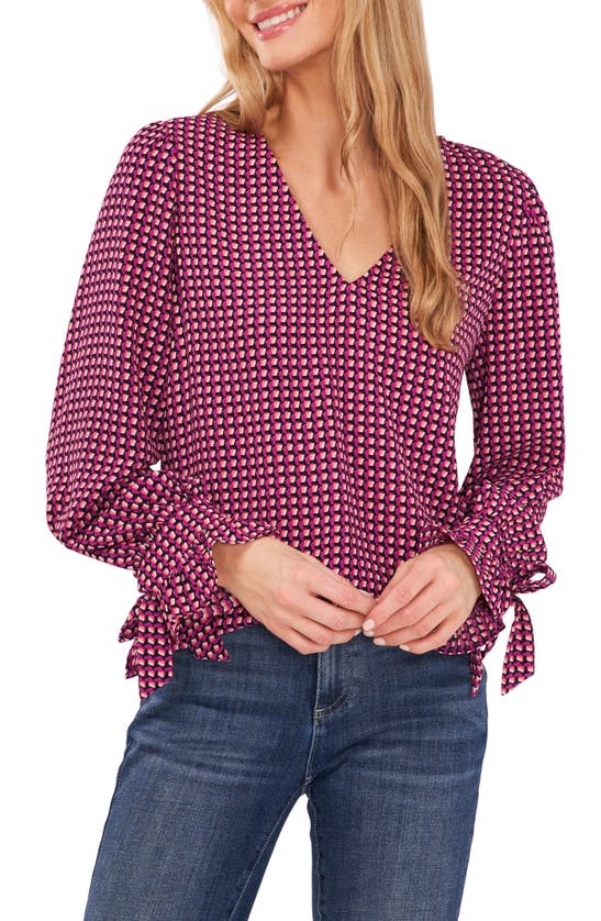 Cece Long Sleeve V-neck Top In Deep Sangria