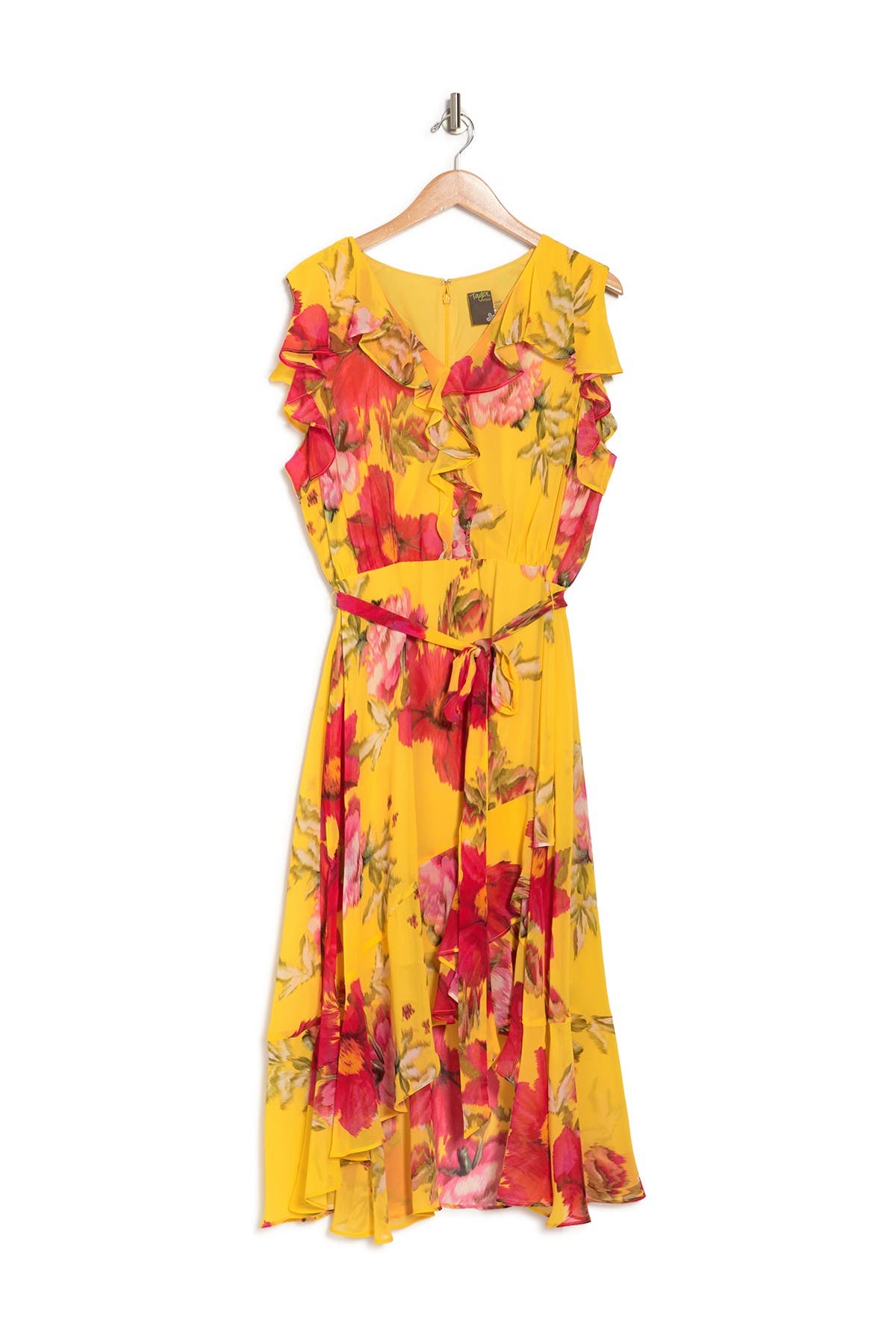 Taylor Ruffled V-neck Floral Print Dress In Limoncello