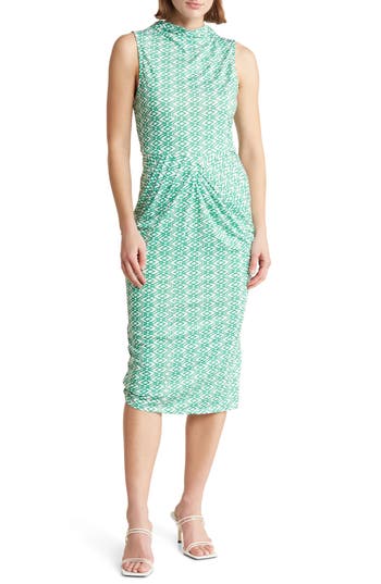Shop Collective Concepts Geo Print Sleeveless Midi Dress In Green/white