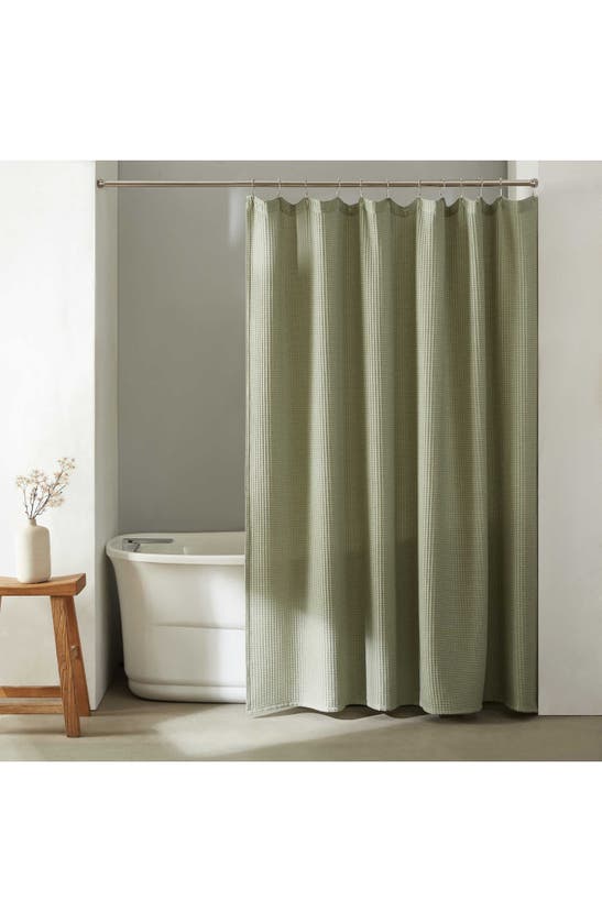 Calvin Klein Waffle Weave Shower Curtain In Green