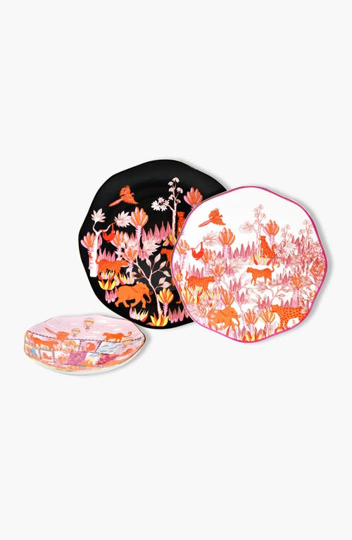 Jessie Zhao New York Travel Around World Bone China Plates, Set Of Three In Orange/black