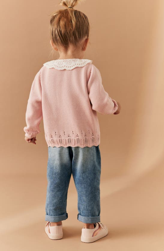 Shop Next Kids' Peter Pan Collar Cotton Cardigan In Pink
