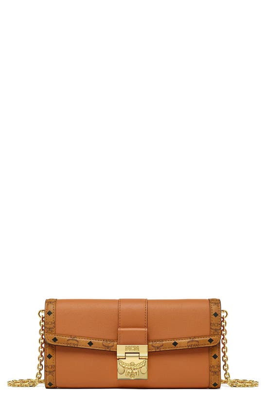Shop Mcm Tracy Leather Wallet On A Chain In Cognac