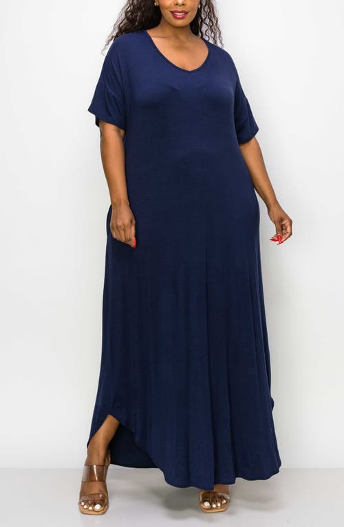 Shop L I V D Short Sleeve Jersey Maxi Dress In Navy