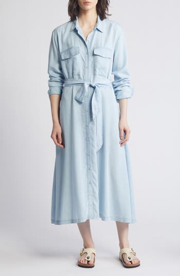 Caslon® Long Sleeve Belted Chambray Midi Shirtdress | Nordstrom