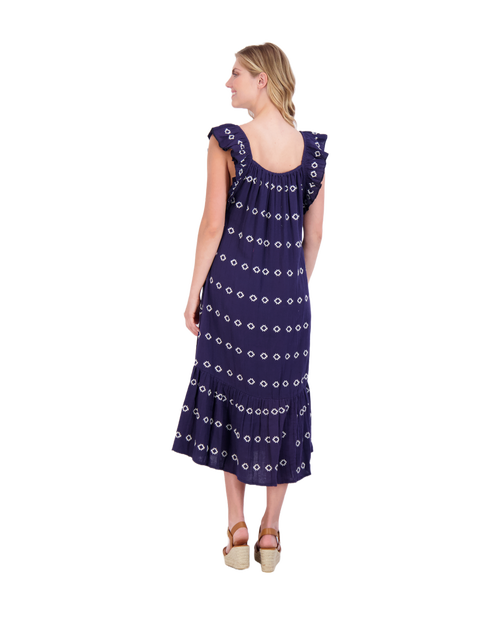 Shop Mer St. Barth Eva Ruffle Sundress In Navy Embroidery