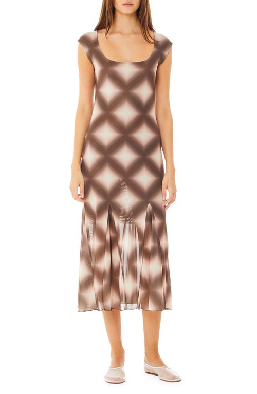 Shop Find Me Now Bitna Mesh Cap Sleeve Midi Godet Dress In Clay