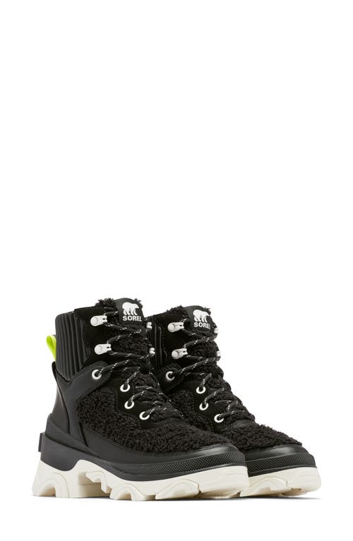 SOREL Brex Faux Shearling Lace-Up Boot in Black Sea Salt at Nordstrom, Size 6.5