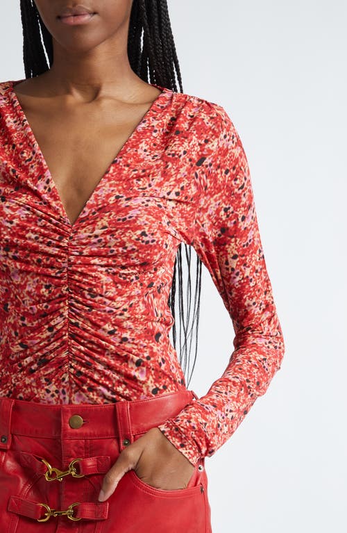 Shop Isabel Marant Jenifer Ruched Knit Top In Red