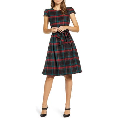 Gibson X Hi Sugarplum! Holiday Joyeux Cap Sleeve Fit & Flare Dress, Red