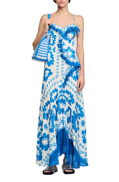 sandro Zarelle Floral Maxi Dress Blue /White at Nordstrom,