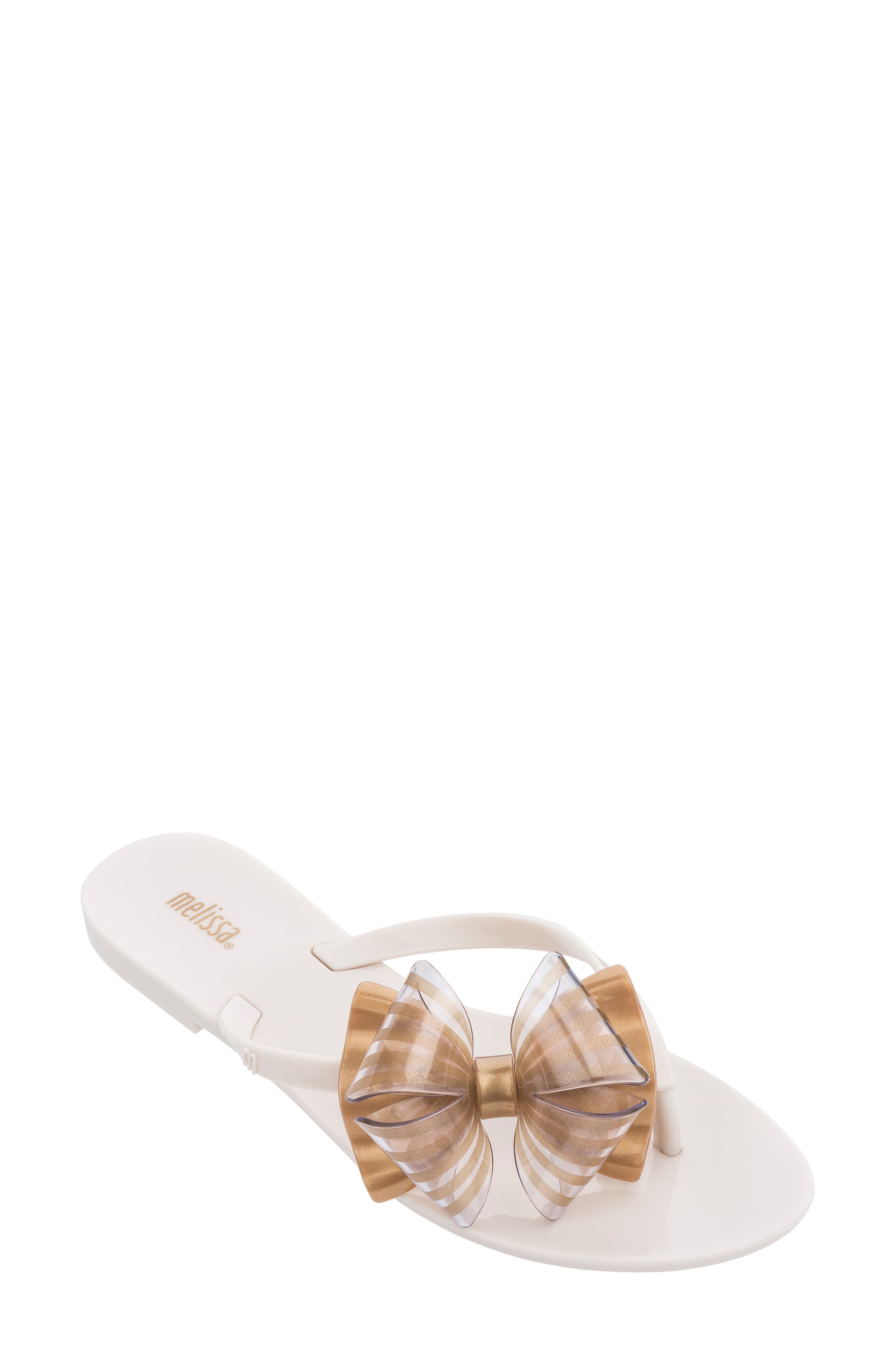 gold bow flip flops