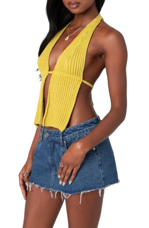 EDIKTED EDIKTED CARAWAY SPLIT FRONT OPEN BACK RIB HALTER TOP