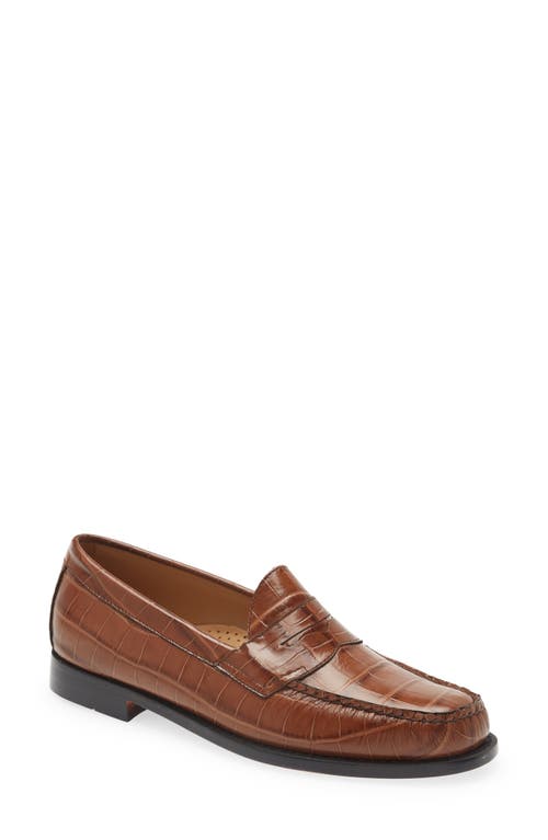 G.H. BASS Logan Croc Embossed Penny Loafer in Whiskey