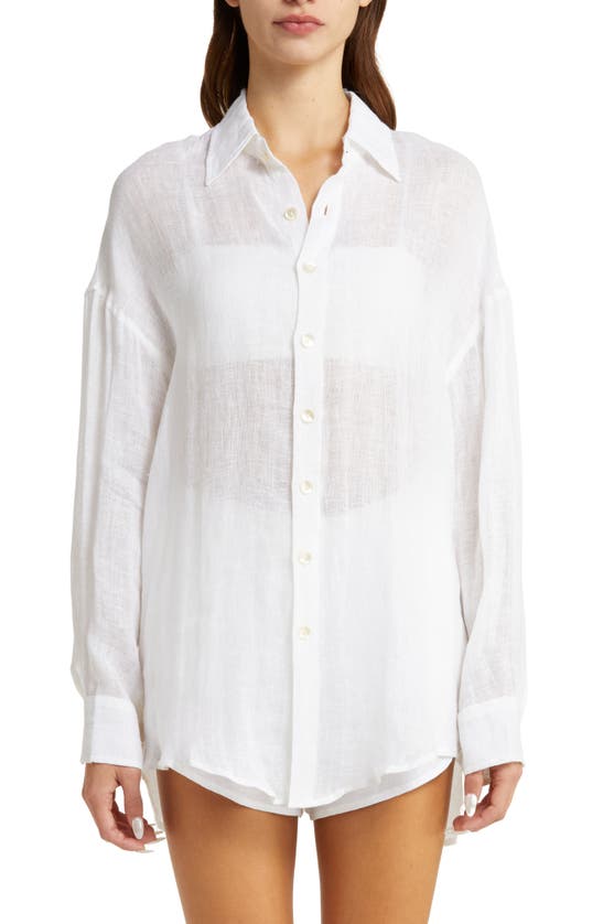 Shop Vitamin A ® Playa Linen Oversized Shirt In Ecolinen Gauze White