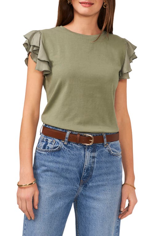 Shop Vince Camuto Tiered Ruffle Sleeve Cotton Blend Top In Olive Mist