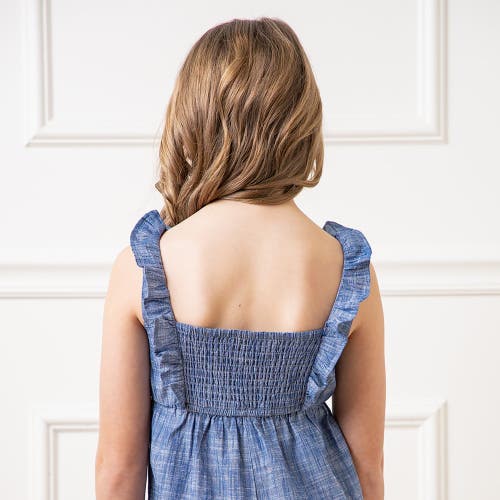 Shop Hope & Henry Girls' Organic Ruffle Neck Jumpsuit, Toddler In Chambray