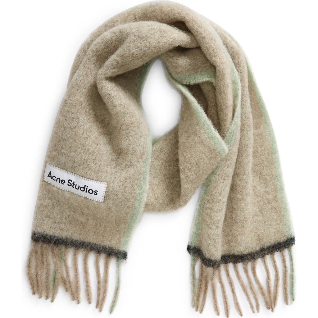 Shop Acne Studios Alpaca, Wool & Mohair Blend Fringe Scarf In Beige/grey