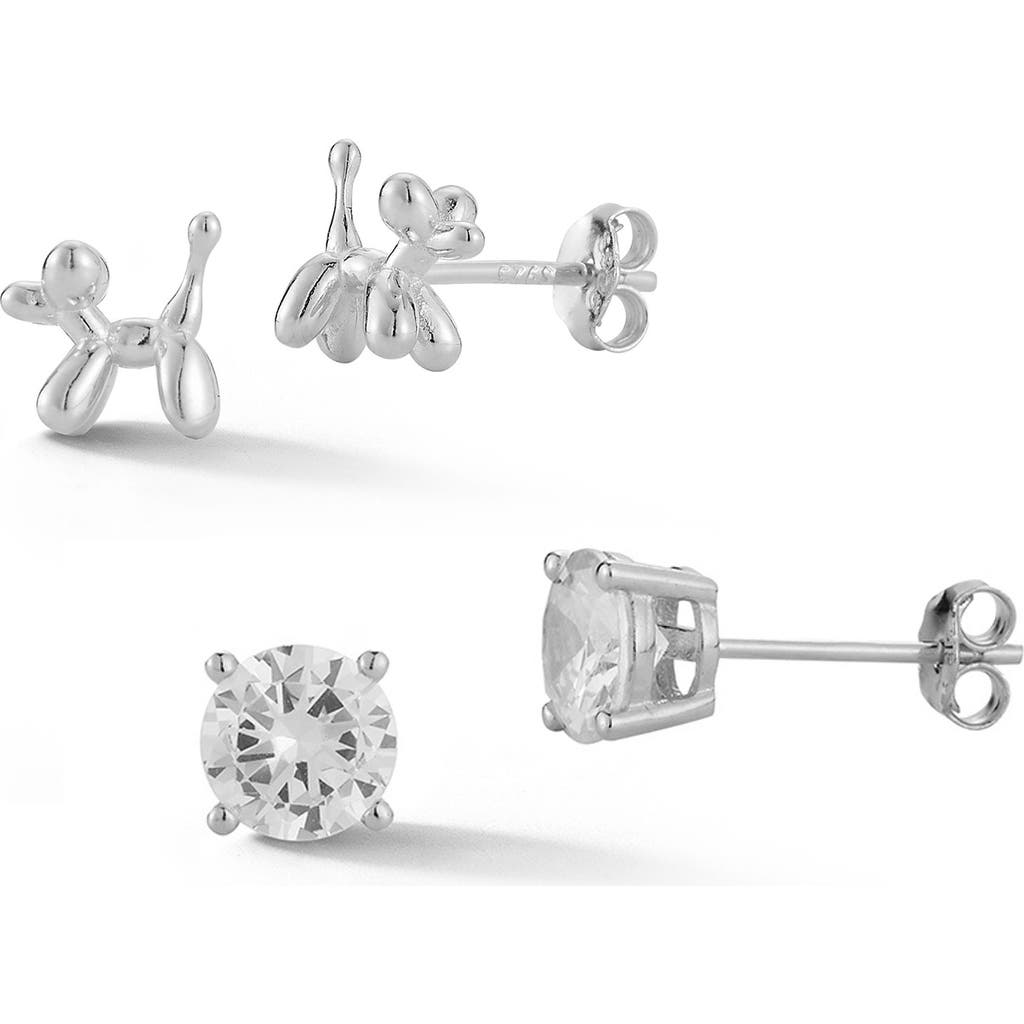 Sphera Milano Set Of 2 Dog & Cubic Zirconia Stud Earrings In Silver