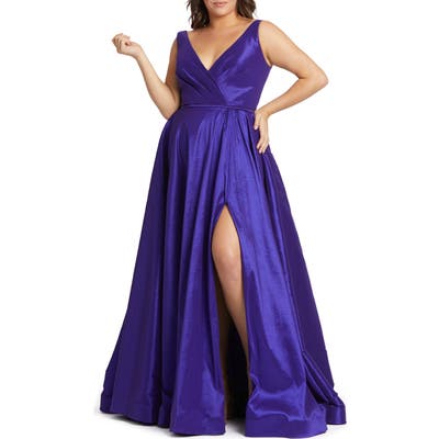 Plus Size MAC Duggal Ruched Taffeta Gown, Blue