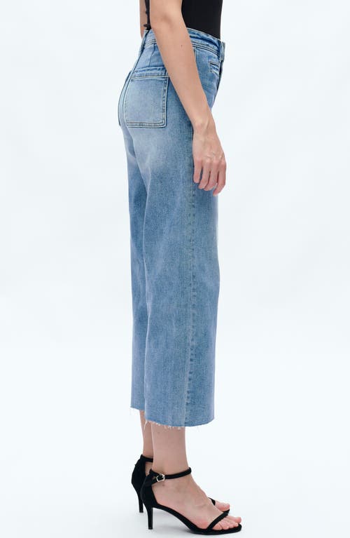 Shop Bayeas Seamed High Waist Raw Hem Crop Wide Leg Jeans In Ice Blue