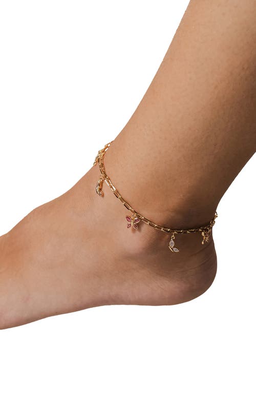 Sterling Forever Silver-tone Or Gold-tone Pink Cubic Zirconia Butterfly Charm Caria Anklet In Gold