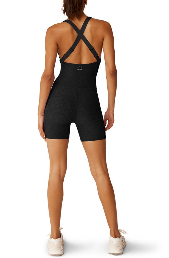 Shop Beyond Yoga Space Dye Bike Romper In Darkest Night