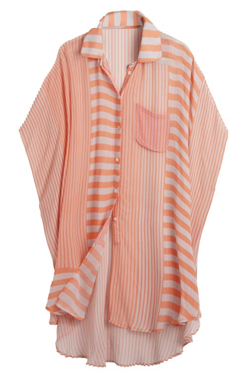 Saachi Sheer Oversize Stripe Cover-up Shirt In Orange