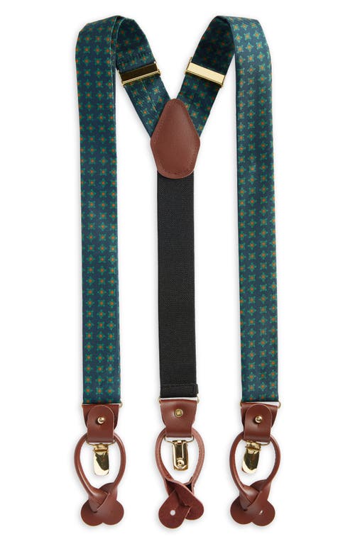 Clifton Wilson Floral Silk Suspenders In Dark Green