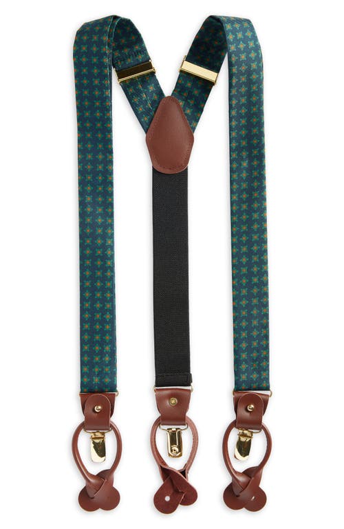 Floral Silk Suspenders in Dark Green