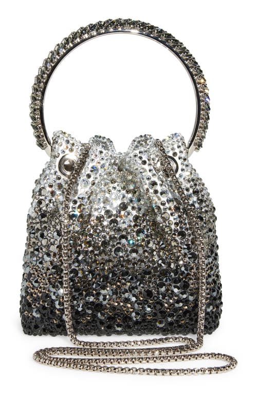 Jimmy Choo Bon Bon Crystal Drawstring Top Handle Pouch In Black/smoke