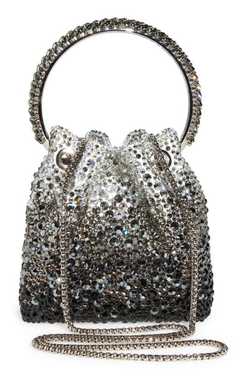 Shop Jimmy Choo Bon Bon Crystal Drawstring Top Handle Pouch In Black/smoke