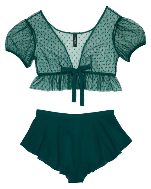Adore Me Lindy Crop Top & Short Set Lingerie In Dark Green
