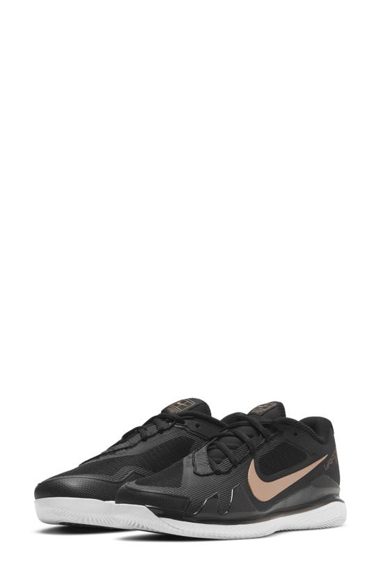 Nike Court Air Zoom Vapor Pro Tennis Shoe In Black/ White/ Red Bronze