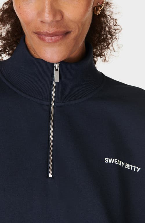 Shop Sweaty Betty Revive Half Zip Crop Sweatshirt In Navy Blue